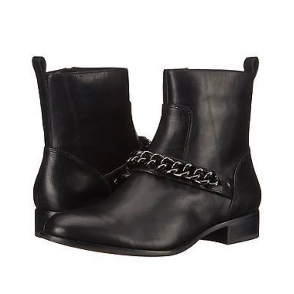 Coach Adella Chain Ankle Black Leather Zip Boots